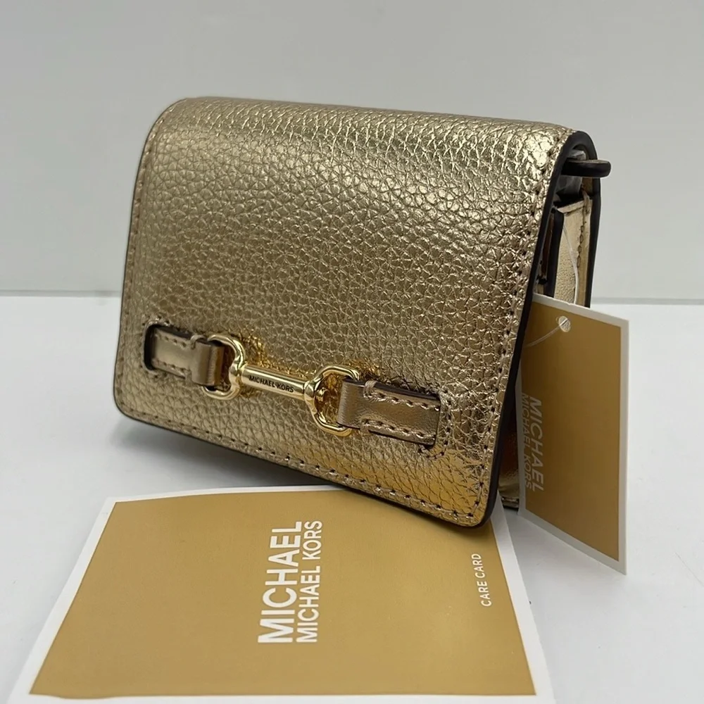 MICHAEL KORS Carson Small Metallic Pebbled Leather Wallet Pale Gold  NWT